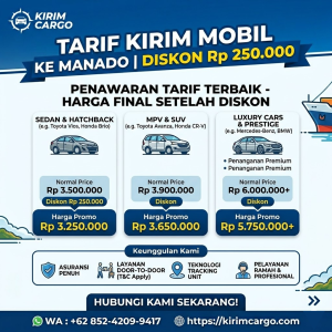 Tarif Kirim Mobil ke Manado Diskon Rp 250.000